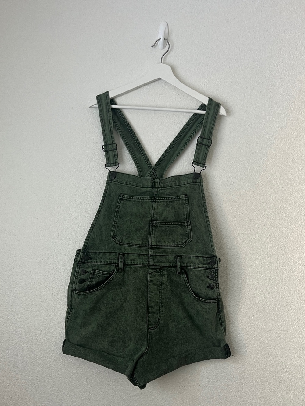 Free People We The Free Ziggy Shortalls Greyed Olive Moss Green Denim XL
